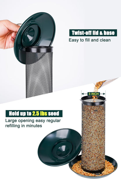 Gtongoko Finch Bird Feeders for Outdoors 2.5 LB Capacity Squirrel Proof Metal Tube Bird Feeders Thistle & Nyjer Seed Hanging Feeder, Green