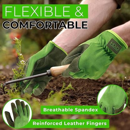HANDLANDY Men Leather Gardening Gloves, Utility Work Gloves for Mechanics, Construction, Driver
