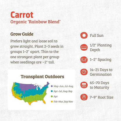 Back to The Roots 100% Organic Heirloom Seeds - Rainbow Carrot Value Pack (840mg Total)