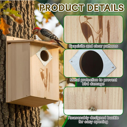 Outdoor Bluebird Weather Resistant Natural Cedar Nesting Box Bird House Easy Open Latch, and Metal Roof
