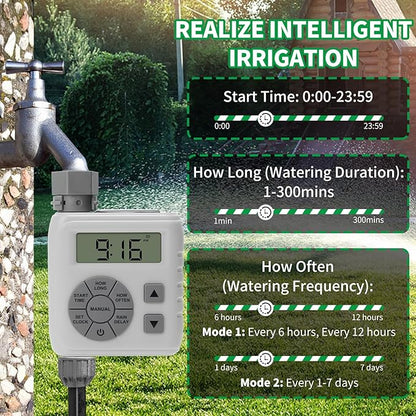 Sprinkler Timer, Programmable Irrigation Water Timer for Garden Hose, Solar/Battery Dual Power & Professional Leak-Proof Design, Rain Delay/Auto/Manual Watering System, Gray