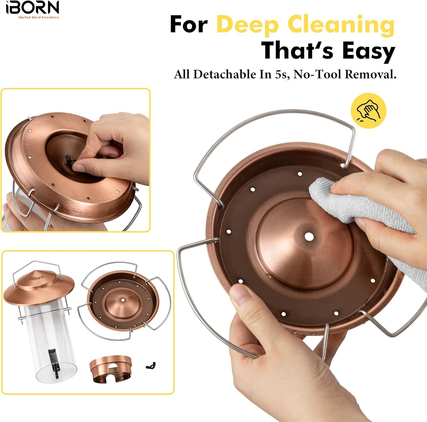 iBorn Bird Feeder Metal Squirrel Chew-Proof Bird Feeders for Outdoors Hanging Outside for Cardinal, Holds 1.5LB Seed with 3 Perchs, Brushed Copper (Seed is not Included)