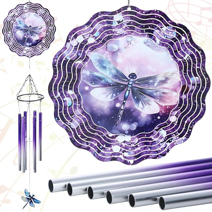 Dragonfly Wind Chime Outdoor - Metal Windchime with Spinners Dragonflies Gifts for Women Garden Patio Yard Home Decor Outside Indoor Hanging Decorative Christmas Thanksgiving Birthday Gift