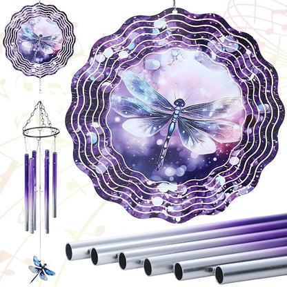Dragonfly Wind Chime Outdoor - Metal Windchime with Spinners Dragonflies Gifts for Women Garden Patio Yard Home Decor Outside Indoor Hanging Decorative Christmas Thanksgiving Birthday Gift
