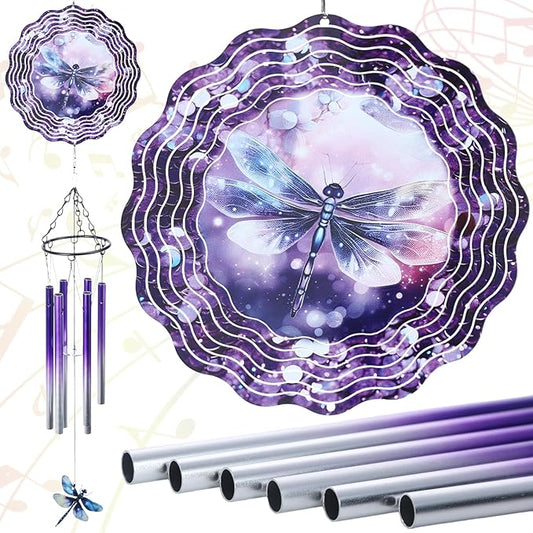 Dragonfly Wind Chime Outdoor - Metal Windchime with Spinners Dragonflies Gifts for Women Garden Patio Yard Home Decor Outside Indoor Hanging Decorative Christmas Thanksgiving Birthday Gift
