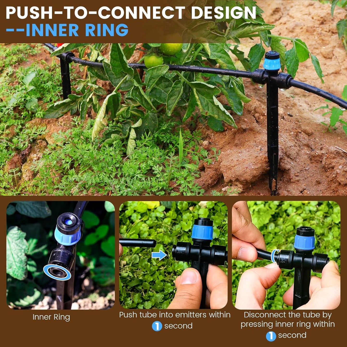 55FT Quick-Connect Drip Irrigation Kit, Garden Watering System DIY Automatic Irrigation Equipment Set for Lawn Raised Bed Greenhouse Plant Watering with 1/4'' Tubing, Drip Emitters, Connectors