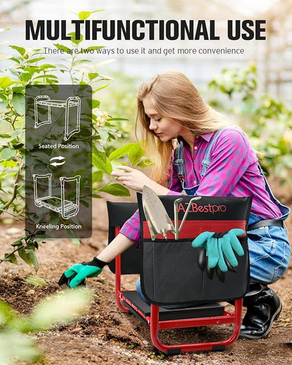 Garden Kneeler and Seat Heavy Duty,Upgraded Foldable Gardening Stool Widened to 10" Stable Wear-Resistant Prevent Knee and Back Pain, Bench High-End 2 Large Tool Bags Gift for Women