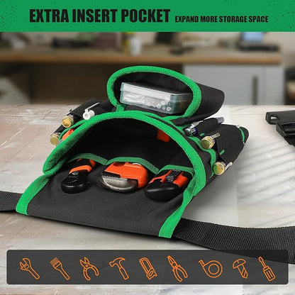 Magnetic Tool Belt for Men, 26 Pockets Heavy Duty Tool Pouch, Magnet Holster Nail Utility Toolbelt Detachable Adjustable Waist Holder for Handyman Contractor Mechanic Plumber Roofer Dad Gift -Green