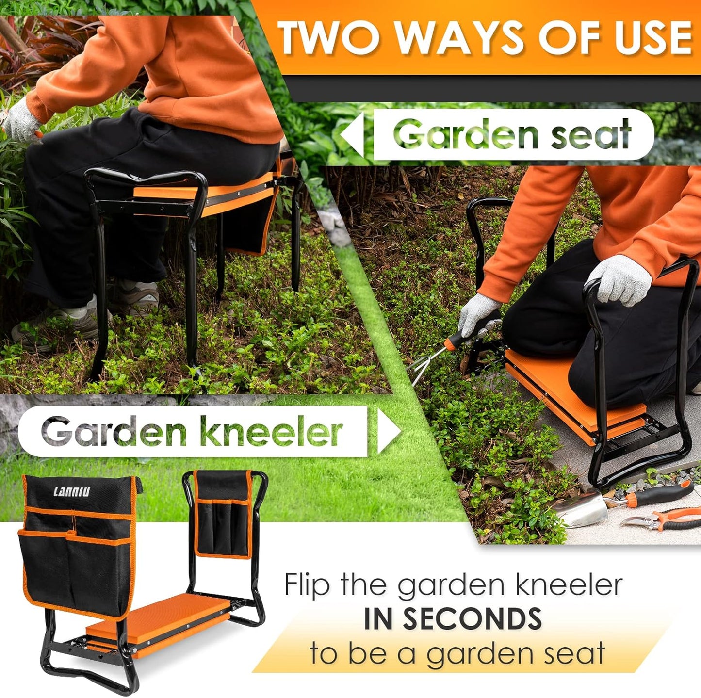 Garden Kneeler and Seat, Foldable Garden Stool, Heavy Duty Garden Chair for Kneeling and Sitting, Gardening Gifts for Women, Grandparents, Seniors, Mom & Dad