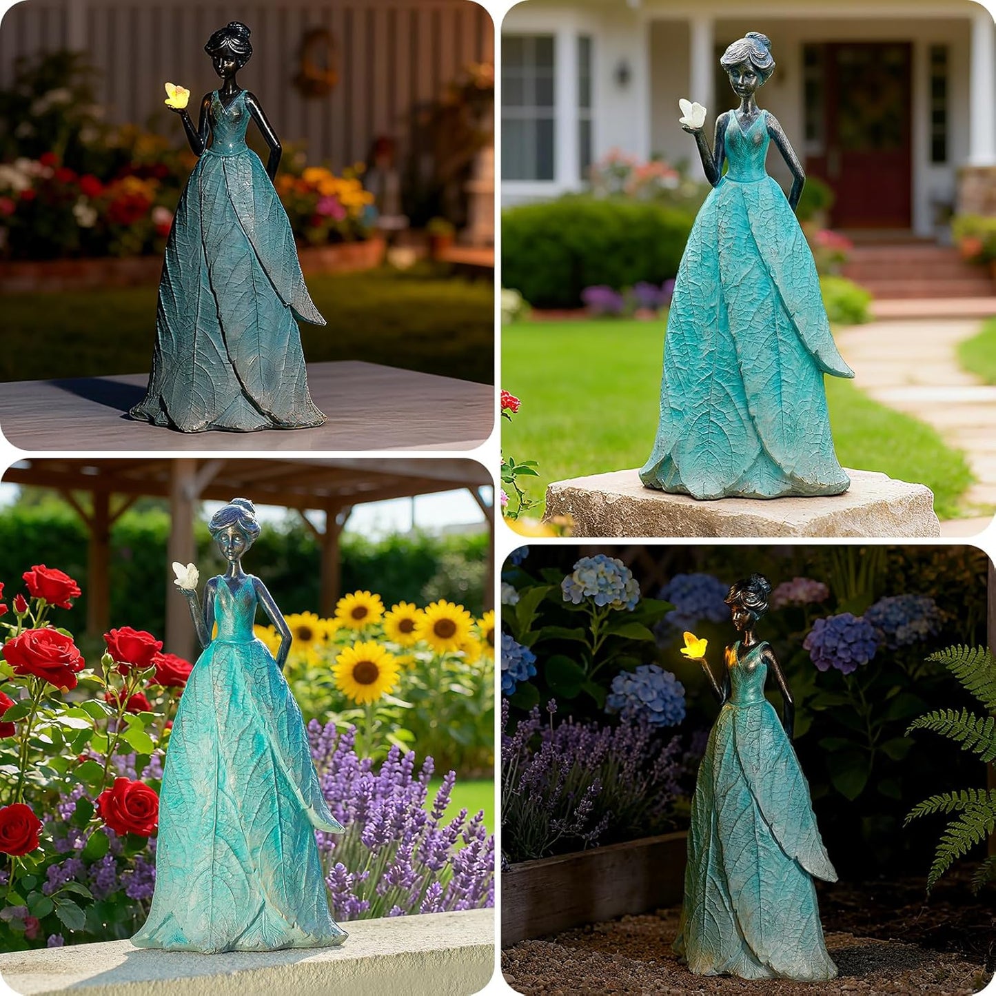 Solar Fairy Statue Collection Home Decoration - Leaf Angel Girls Resin Home Garden Decor for Outside or Inside Rustic Fairy Garden Outdoor Yard Figurines Gifts for Women