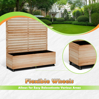 Metal Raised Garden Bed with Trellis, 2-in-1 Planter Box & Privacy Screen for Climbing Plants, Outdoor Standing Flower Bed with Drainage Holes, 47.2" L x 16.7" W x 70.8" H, Acacia Wood Grain-Louvered