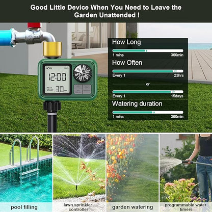 Sprinkler Timer Brass, Programmable Water Timer with Rain Delay, Manual& Automatic System for Garden Hose Faucet, Waterproof Gardening Supplies Irrigation Controller Watering Lawn Evenly& Efficiently