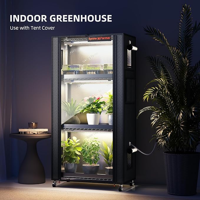 Spider Farmer 2025 Plant Stand with Grow Lights, 4-Tier Plant Shelf with 6Pcs 2ft Full Spectrum LED Lamp and Grow Tent, for Veg Seed Starting Plants Growth Greenhouse 28Lx14Dx59H (Update)