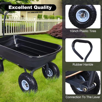 AAIN 600 Lbs Poly Garden Dump Cart,Camping Beach Wagon with 180° Rotating Handle and 10"Pneumatic Tires,Practical Heavy Duty Yard carts and Wagons,Quick Release Utility Wheel Barrow Trolley,Green A078