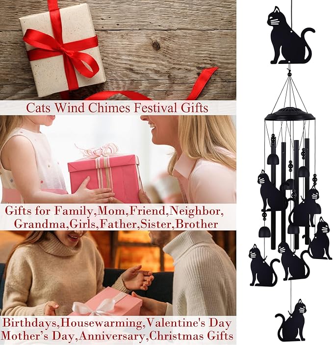 Cats Wind Chimes Outdoor, Memorial Wind Chimes, Mobile Cats Bells, Music Wind Catcher, Cat Wind Chime for Home, Tree, Yard, Patio, Garden Decoration, Festival Gifts for Mom, Xmas Gifts for Cat Lovers