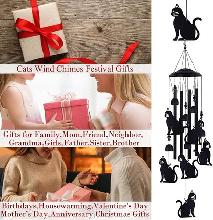 Cats Wind Chimes Outdoor, Memorial Wind Chimes, Mobile Cats Bells, Music Wind Catcher, Cat Wind Chime for Home, Tree, Yard, Patio, Garden Decoration, Festival Gifts for Mom, Xmas Gifts for Cat Lovers