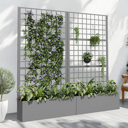 Casaphoria Metal Raised Garden Bed with Trellis and Wheels, 72"x35"x16" Planter Box for Climbing Plants, Vegetables & Vines, Features Drainage Holes and Privacy Screen (Gray-Square)