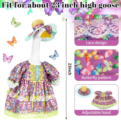 Suzile Porch Goose Outfit Pastel Butterfly Clothes for 23" High Cement or Plastic Goose Costume Dresses for Yard Lawn Outdoor Garden Patio Statue Holiday Spring Decor