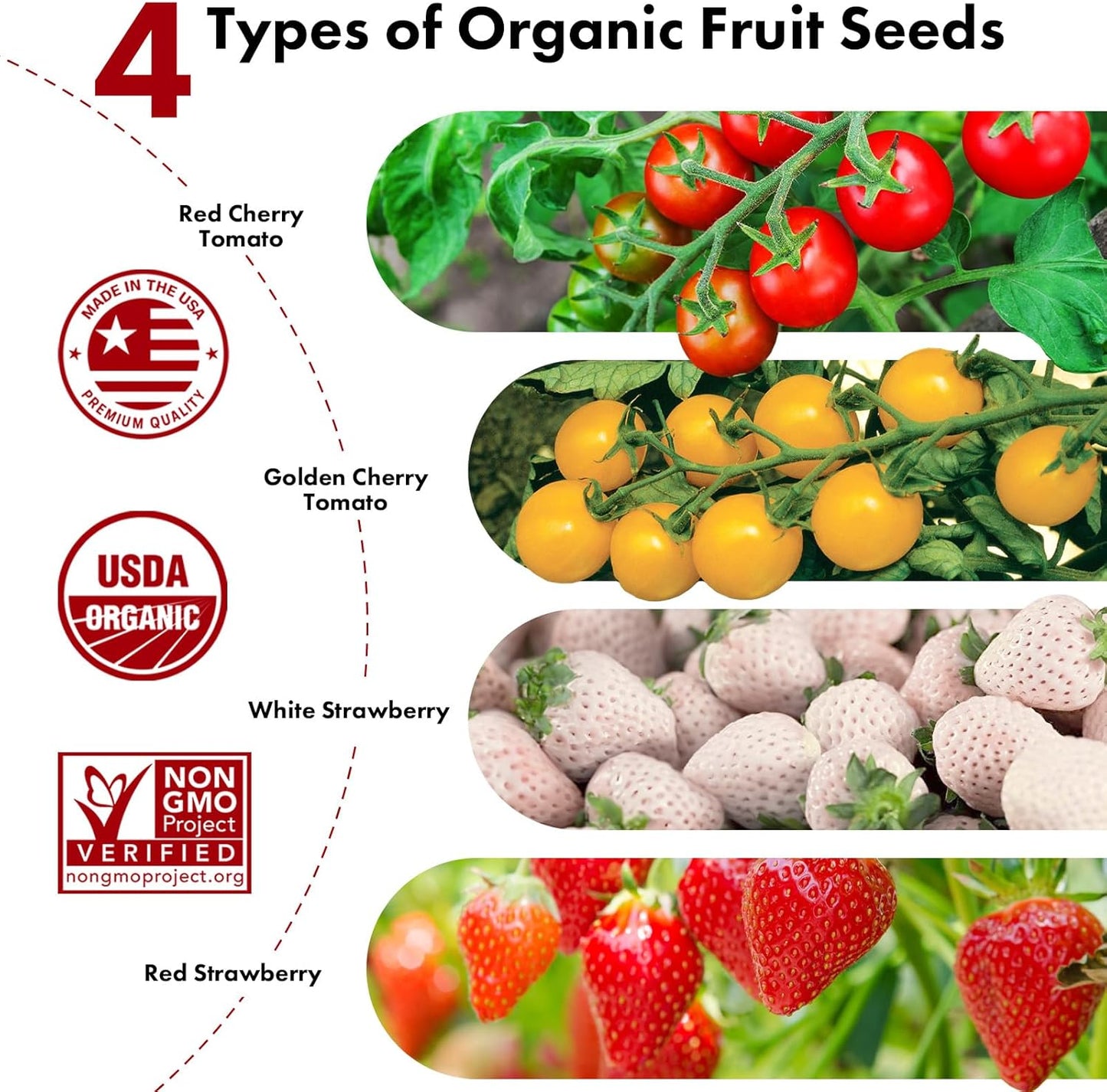 Strawberry Seed Pods for AeroGarden, Ahopegarden, iDOO Hydroponics Growing System, 350 Seeds+ Germination Including Red Cherry Tomato Golden Cherry Tomato, White Strawberry, Red Strawberry (7-Pods)