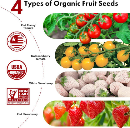 Strawberry Seed Pods for AeroGarden, Ahopegarden, iDOO Hydroponics Growing System, 350 Seeds+ Germination Including Red Cherry Tomato Golden Cherry Tomato, White Strawberry, Red Strawberry (7-Pods)