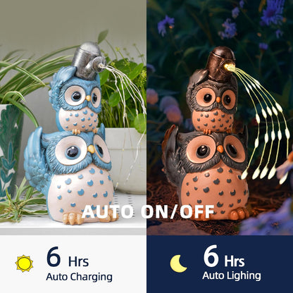 Solar Garden Statues Outdoor Decor, Watering Owl Statue Garden Decor, Resin Yard Decorations Outdoor for Patio, Porch, Balcony, Lawn Ornaments, House Warming Birthday Gifts for Mom Women Grandma