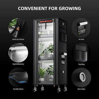 Spider Farmer 2025 4-Tier Plant Stand with 6Pcs 12" Full Spectrum 5000K LED Grow Lights and Tent Cover Mini Greenhouse Height Adjustable for Seed Starting Indoor Plants Growth 16Lx12Dx47H