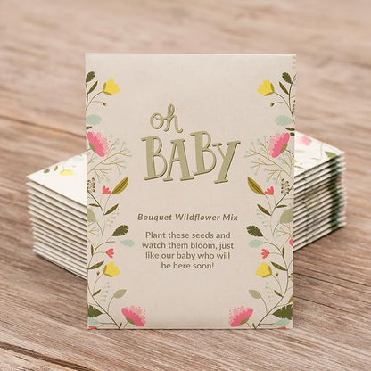 BENTLEY SEED CO. Oh Baby Seed Packets|Girl or Boy Baby Shower Favors for Guests | 25 Wildflower Seed Packets | Pre-Filled | Bouquet Wildflower Mix | Non-GMO Seeds | Gender Neutral | Eco-Friendly Gift