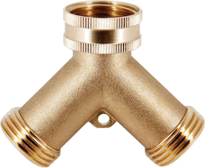 Triumpeek 2-Pack Brass Garden Hose Splitter, 3/4 Inch 2-Way Y Shaped Water Faucet Adapter with Dual Shut-Off Valves, Leak-Proof Design, Includes 4 O-Ring Washers & 1 Tape