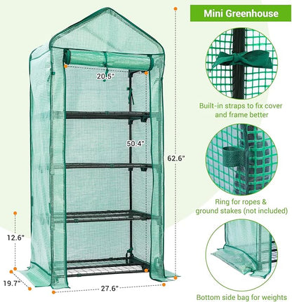Mini Greenhouse with Screen Roof, Ohuhu Upgraded Portable 4 Tier Small Greenhouses for Outdoors Indoor with Reelable Door, Heavy Duty Plastic Green House for Outside Garden Patio Yard Porch Balcony