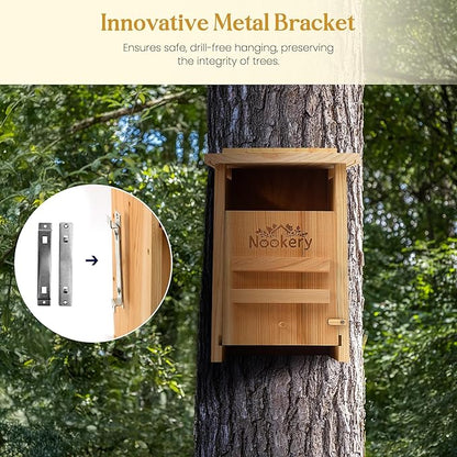Owl House for Outdoors – Premium Large Cedar Nesting Box – Prebuilt Wooden Birdhouse for Screech Owls – Easy to Hang with Two Hanger Brackets, Mounting Screws & Cedar Shavings