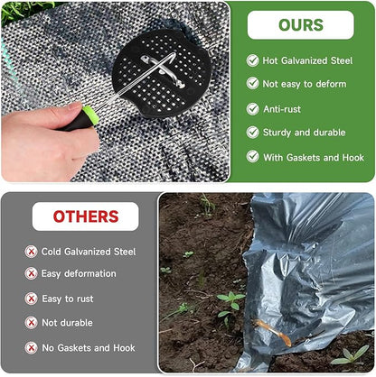 Garden Stakes,6 Inch 11 Gauge 20pcs Galvanized Landscape Staples + 20pcs Gaskets + 1Pick Hook, Tent Stakes Landscaping Fabric SOD Pins for Weed Fabric Barrier,Groud Cover,Fence