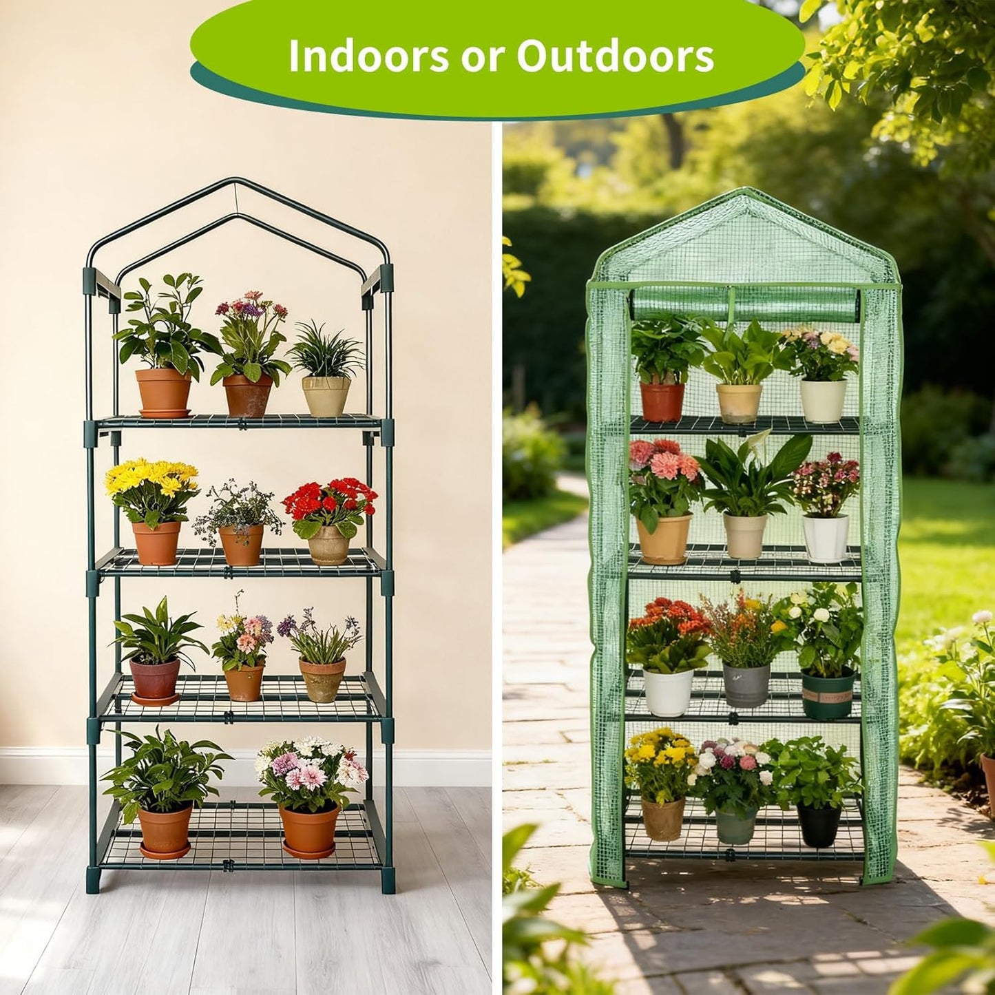 4 Tier Mini Indoor Greenhouse,27"x19"x62" Greenhouses with PE Cover and Roll-Up Zipper Door,Plastic Green House for Inside Grow Tent&Garden greenhouses for Outdoors