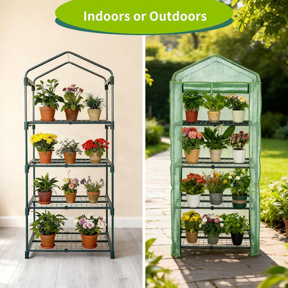 4 Tier Mini Indoor Greenhouse,27"x19"x62" Greenhouses with PE Cover and Roll-Up Zipper Door,Plastic Green House for Inside Grow Tent&Garden greenhouses for Outdoors