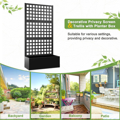 FENCY Metal Raised Garden Bed with Trellis, Metal Planter Box with Trellis, Garden Box for Climbing Plants Vegetable, 35''Lx16''Wx71''H Garden Bed with Drainage Holes(Black)