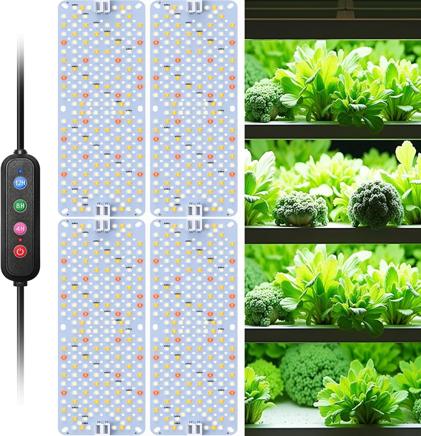 Full Spectrum Grow Lights, 36W(Actual Power) Plant Grow Lights for Indoor Plants with Daisy Chain Function, Sunlike Spectrum,768 LEDs and 4/8/12/16/20H Timer for Seed Starting(Pack4)
