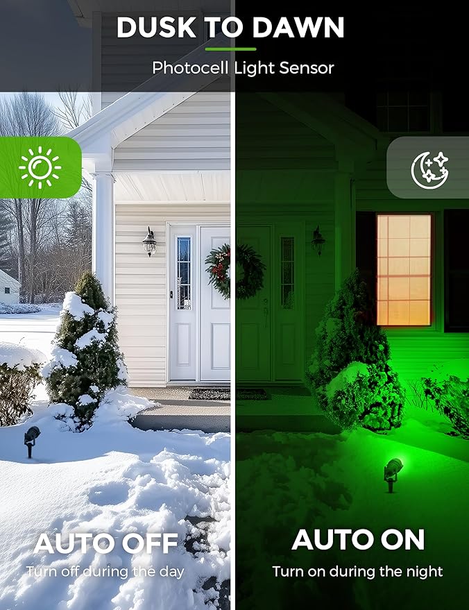 LOHAS Landscape Green Christmas Spot Lights Outdoor, 10W Dusk to Dawn Sensor LED Spotlights for Yard, IP66 Waterproof Pathway Garden Outside Lights, 9.84ft Cord, Green Lawn Decor Lamp, UL Listed,2Pack