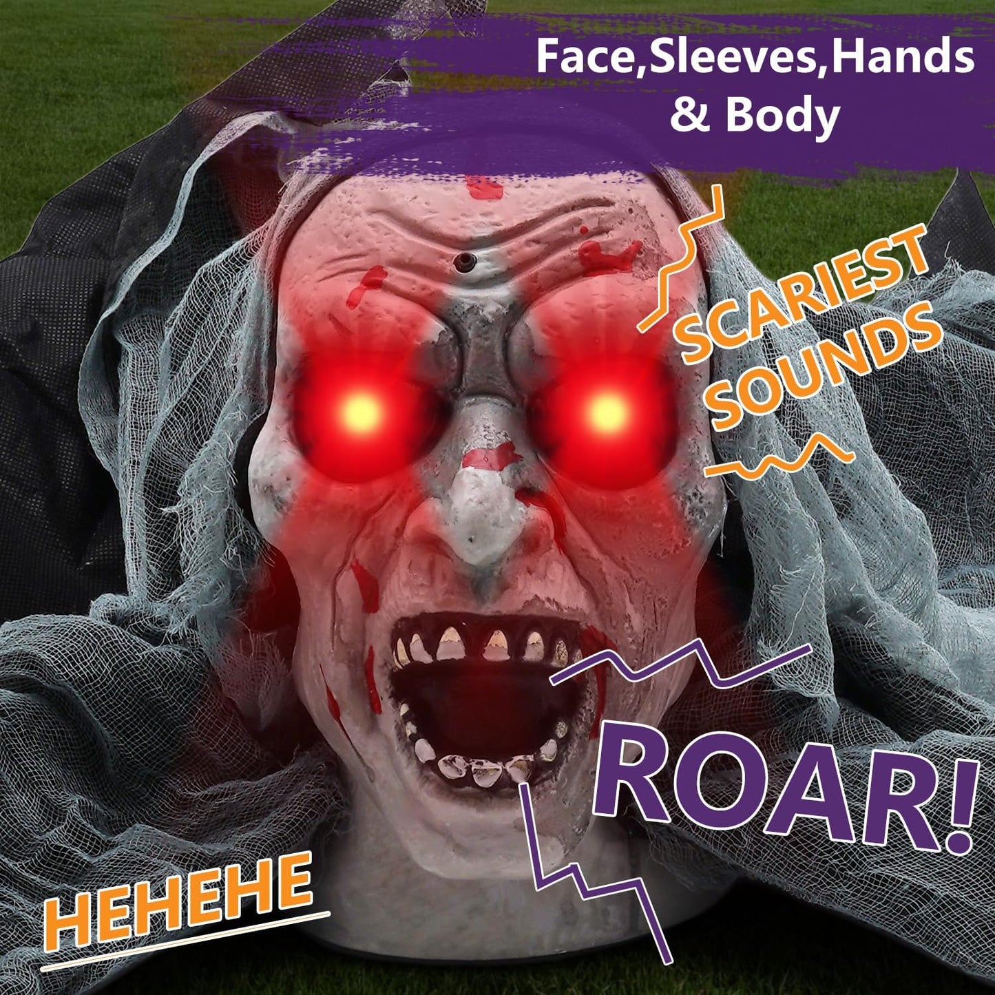 Halloween Light-Up Animated Zombie Groundbreaker with Creepy Sound for Halloween Outdoor,Lawn,Yard,Garden,Patio Decorations