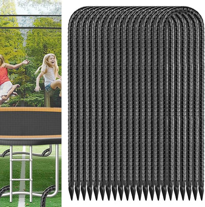 Black Trampoline Stakes Anchors High Wind 12inx6mm Galvanized U Hook 20pcs Rebar Stakes – Heavy Duty Ground Anchors for Trampoline,Yard & Inflatable,Landscape Metal Stakes for Outdoor Decorations