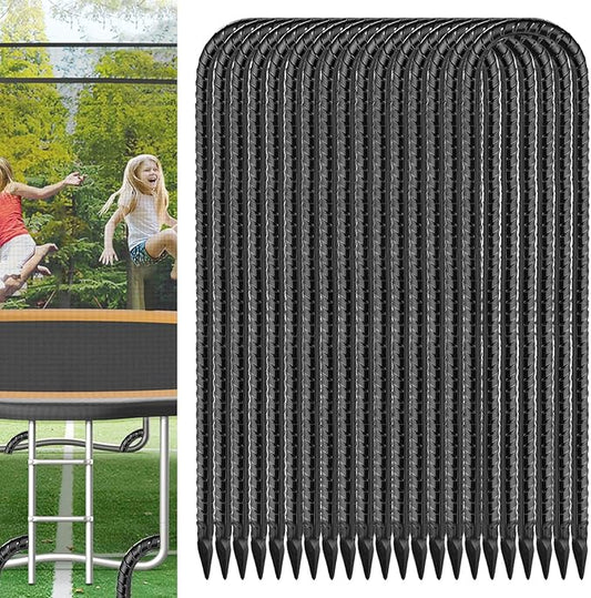 Black Trampoline Stakes Anchors High Wind 12inx6mm Galvanized U Hook 20pcs Rebar Stakes – Heavy Duty Ground Anchors for Trampoline,Yard & Inflatable,Landscape Metal Stakes for Outdoor Decorations