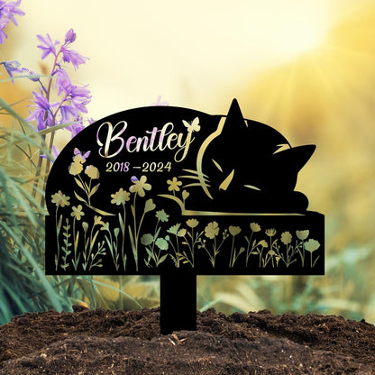 Sleeping Cat Grave Markers Outdoor, Weatherproof Metal Pet Headstone with Name & Date, Outdoor Grave Marker for Cats – Variety of Sizes & Finishes