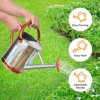 Metal Watering Can for Outdoor Plants, Galvanized Steel Watering Can with Removable spout, 1 Gallon,Perfect Home & Garden Décor Retro Zinc Hue
