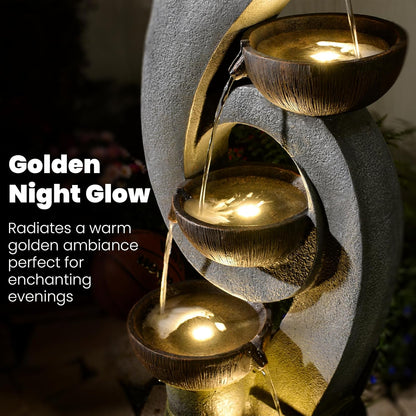 46.8''H Outdoor Water Fountains - 5-Tiered Garden Fountains Outdoor for Patio, Yard, Balcony, Porch, Modern Resin Waterfall Feature for Outside with Light, Cascading Bowl Water Feature Gray