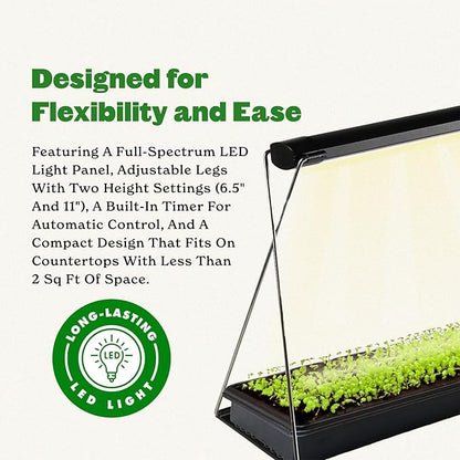 Epic Gardening Seed Starting Grow Light – Full-Spectrum LED with Adjustable Height for Indoor Seedlings | Energy-Efficient, Long-Lasting Light with Timer (Small)