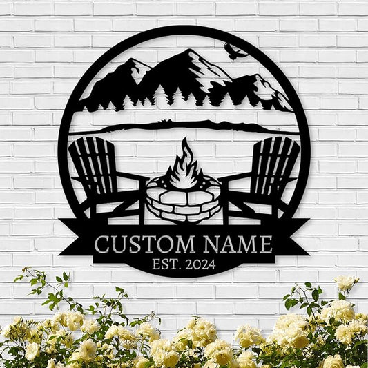 Personalized Camping Signs | Custom Metal Sign | Custom Mountain Campfire Sign | Custom Signs Outdoor Metal | Family Name Sign | Personalized Campfire Name Sign | Metal Wall Art | Camping Signs