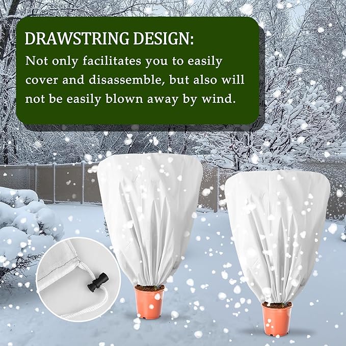 8 Pcs Plant Covers Frost Protection Bag 47" x 31.5" Winter Reusable Plants Jacket with Drawstring Shrub Protection Wraps Bags Frost Blanket for Winter Outdoor Garden Plants