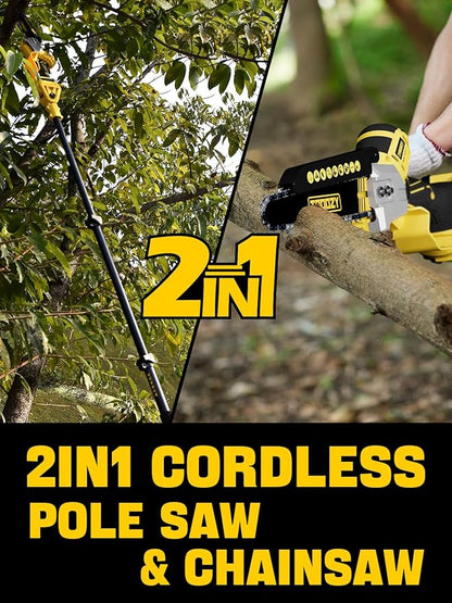 Cordless Pole Saw, 8-INCH 2-IN-1 Chainsaw, Electric Tree Trimmer with 9FT Telescopic Pole, 180°Angle for Tree Branches Pruning & Wood Cutting,Compatible with Makita Battery (no battery)