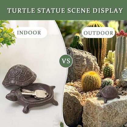 Spare Key Hiders Outside Cast Iron Turtle Hidden Key Holder for Outdoor, Yard, Patio Hide A Key and Decoration Garden, Brown