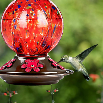 Hummingbird Feeder, BOLITE Glass Hummingbird Feeders for Outdoors Hanging, 20 Ounces, Leak Proof, Meshy Texture Ball Shape Bottle, Red, Birthday Gifts for Women Men, Gifts for Mom Dad