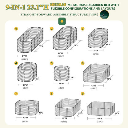MUPATER Galvanized Raised Garden Bed 8x2x2ft, 9-in-1 Metal Raised Planter Box with Aluminum Support Rods Oval for Outdoor Vegetable Flower, Backyard and Patio, Green