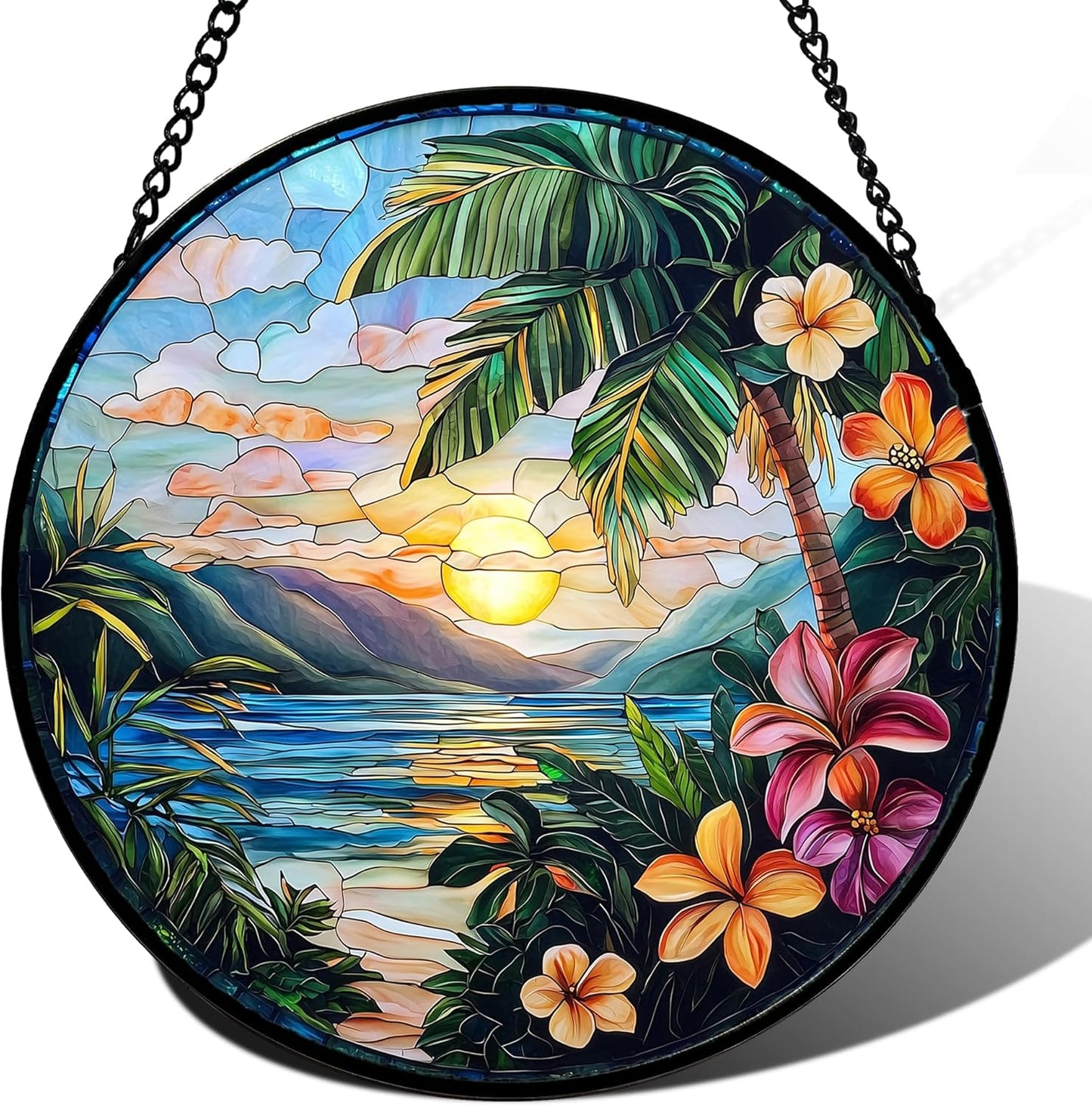 Stained Glass Window Hanging, Colorful Landscape Suncatcher for Doors Home Sun Catchers Decoration and Christmas, Mother's Day Birthday Gifts for Women, Men, and Mom 14.9x14.9 in